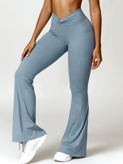 Twisted High Waist Bootcut Active Pants with Pockets