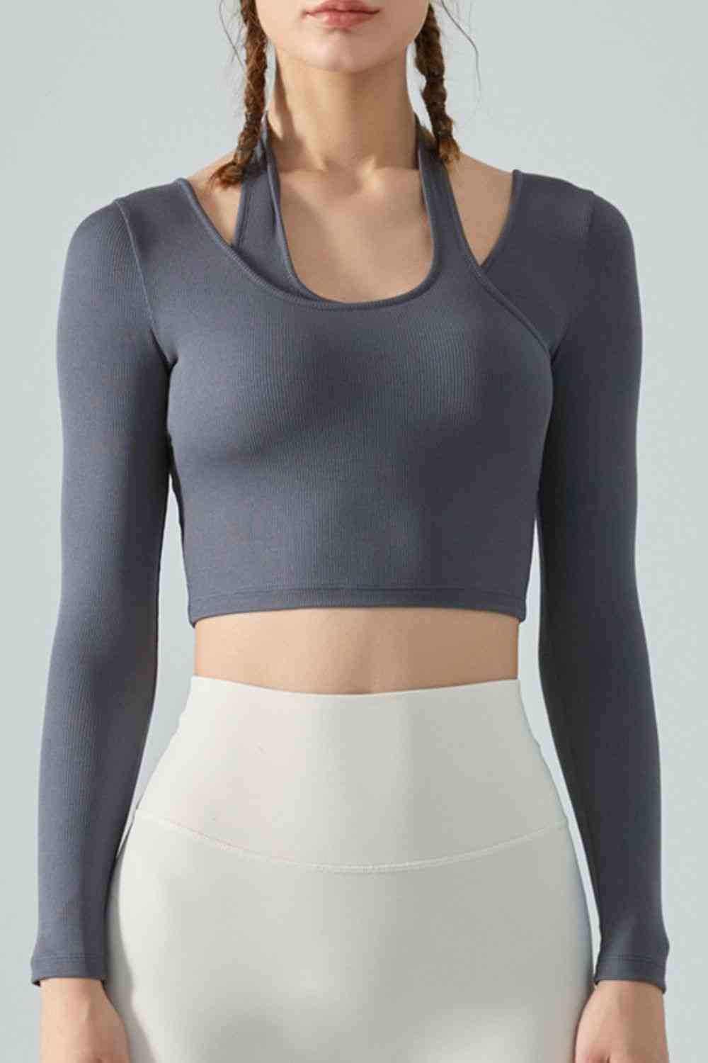 Halter Neck Long Sleeve Cropped Sports Top